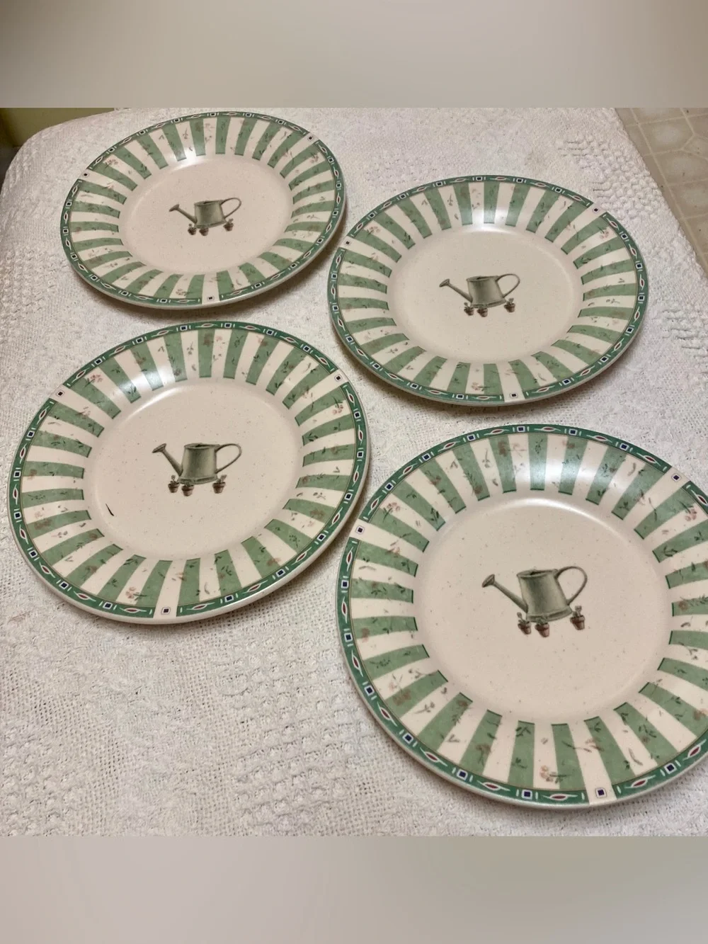 Pfaltzgraff Naturewood Watering Can Stripe Salad Plates - Set of 4 Size 8”